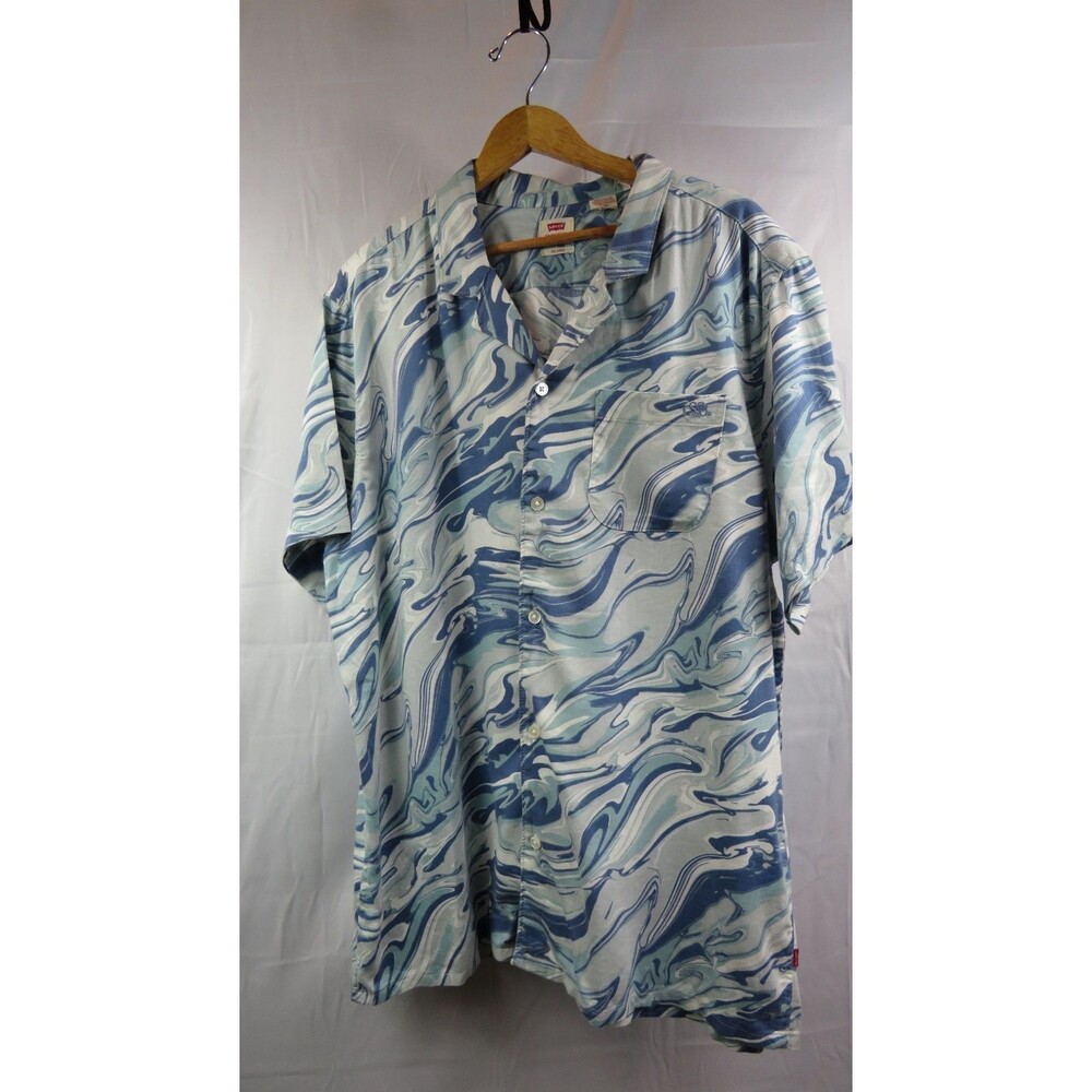 Levi's Men's Blue Marble Wave Print Shirt Relaxed Fit Short Sleeve Size Large